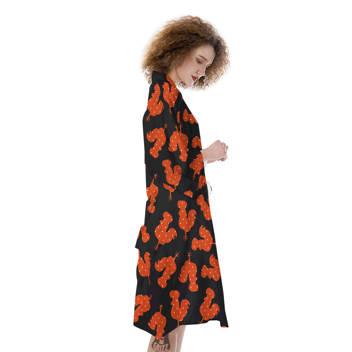 Rooster Polka Dot Print Pattern Kimono-grizzshop
