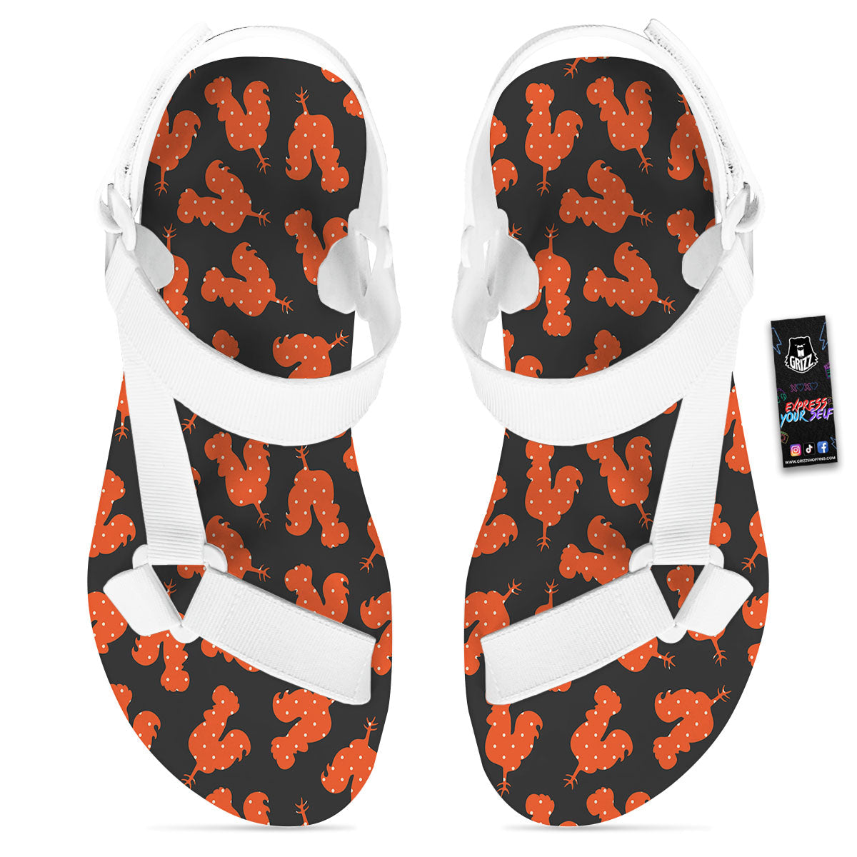 Rooster Polka Dot Print Pattern White Open Toe Sandals-grizzshop
