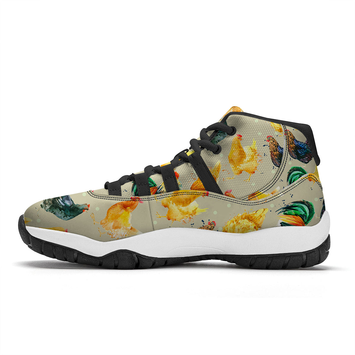 Rooster Watercolor Print Pattern Black Bball Shoes-grizzshop