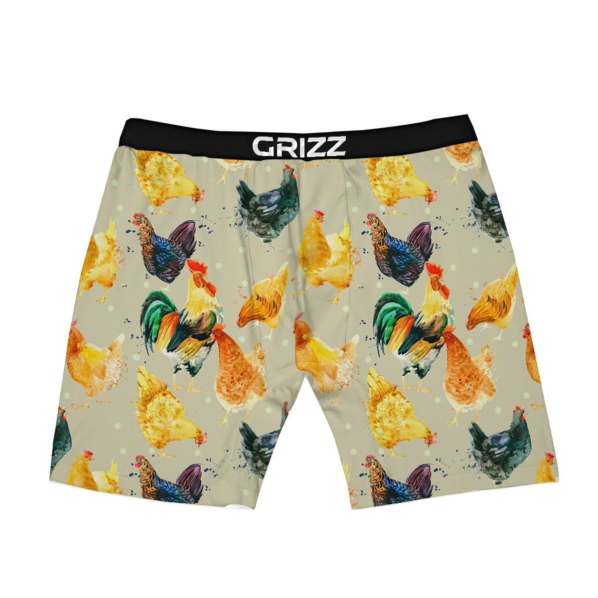 Rooster Watercolor Print Pattern Boxer Briefs-grizzshop