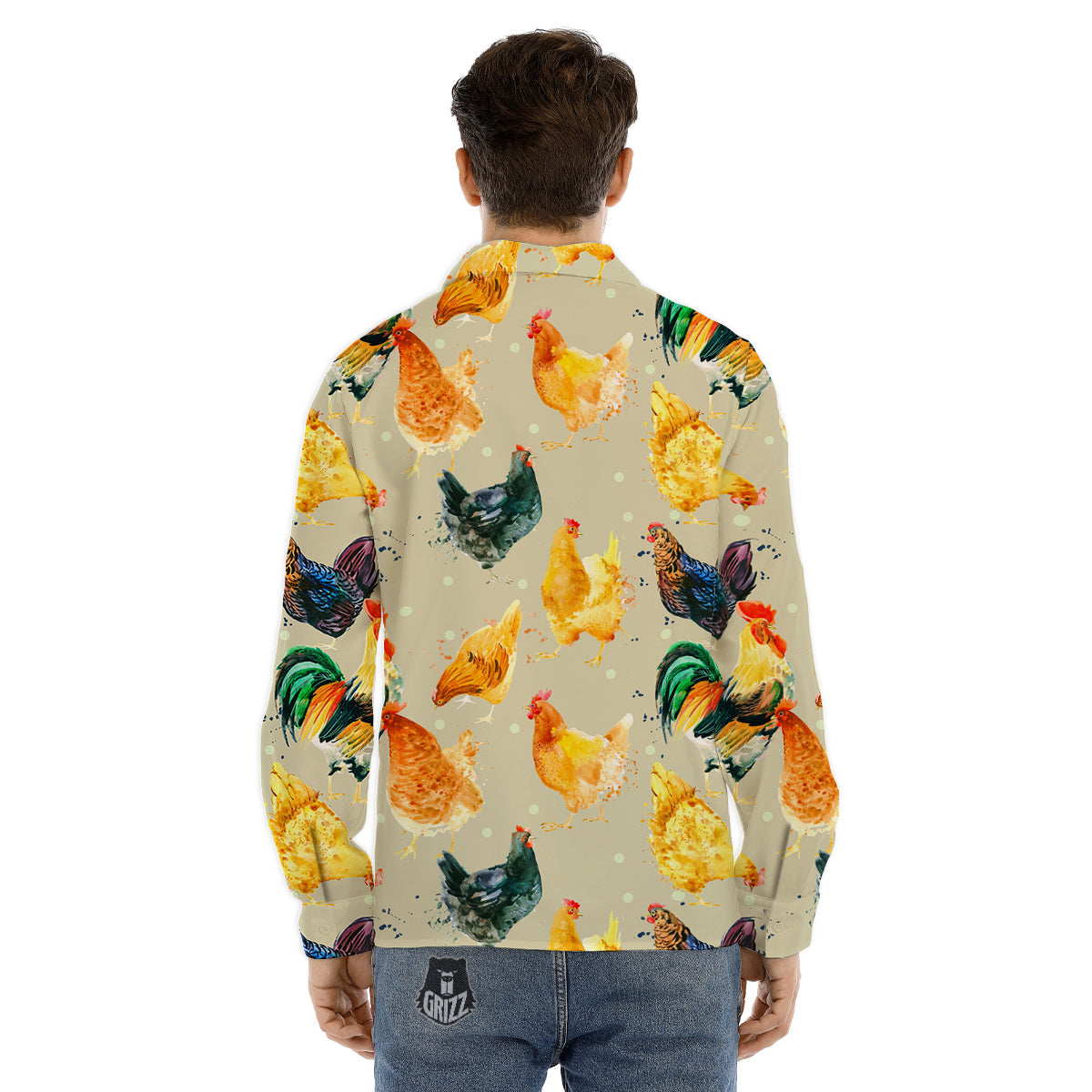 Rooster Watercolor Print Pattern Men's Dress Shirts-grizzshop