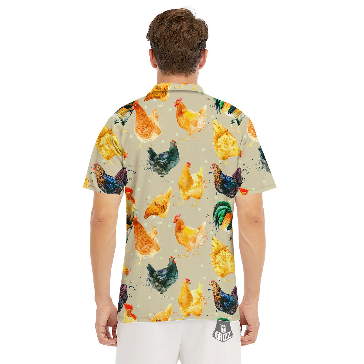 Rooster Watercolor Print Pattern Men's Golf Shirts-grizzshop