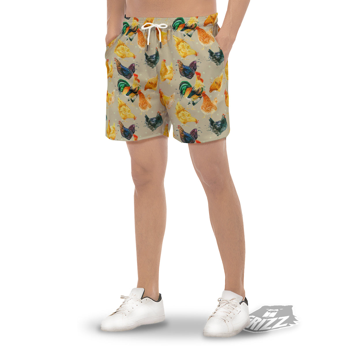 Rooster Watercolor Print Pattern Men's Gym Shorts-grizzshop