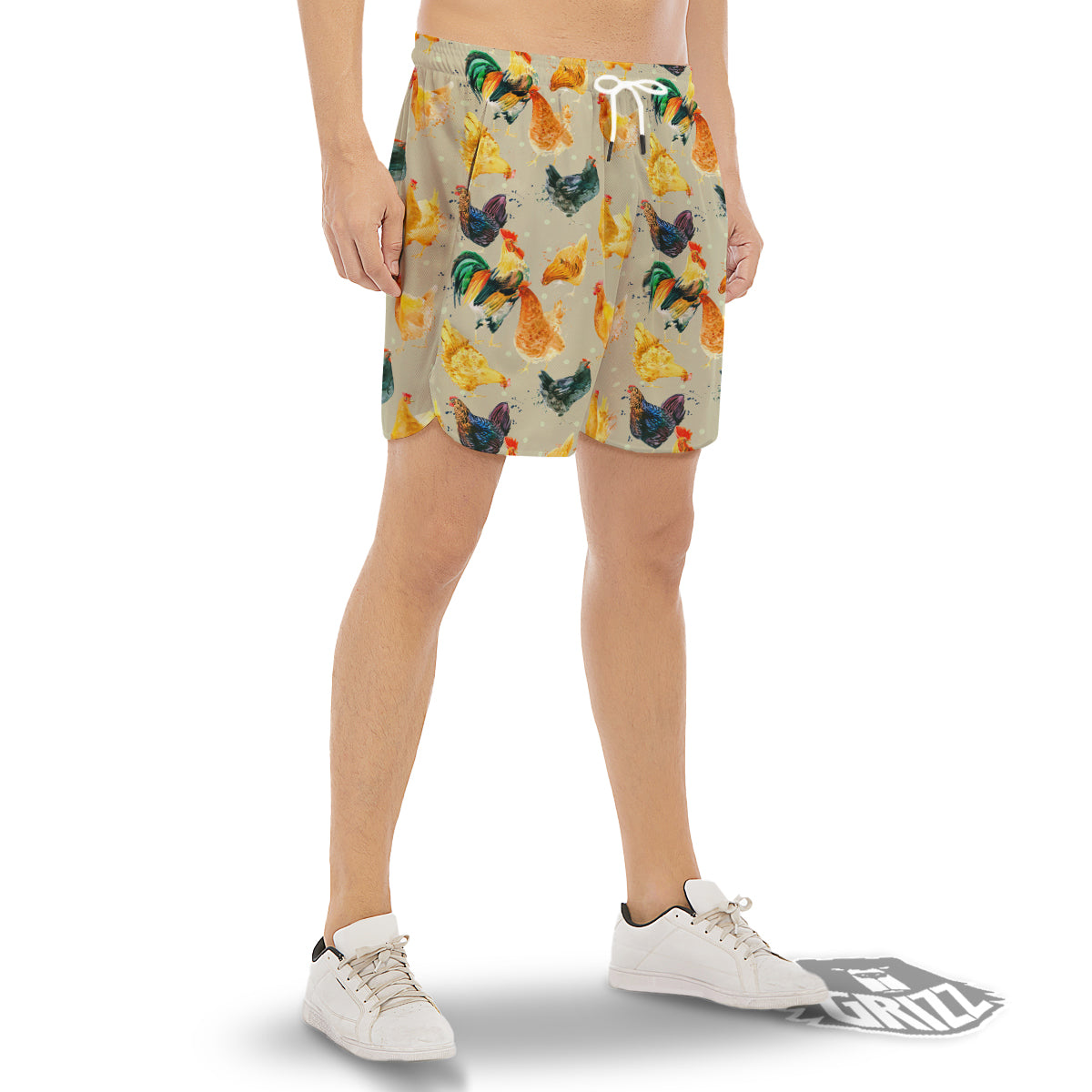 Rooster Watercolor Print Pattern Men's Gym Shorts-grizzshop