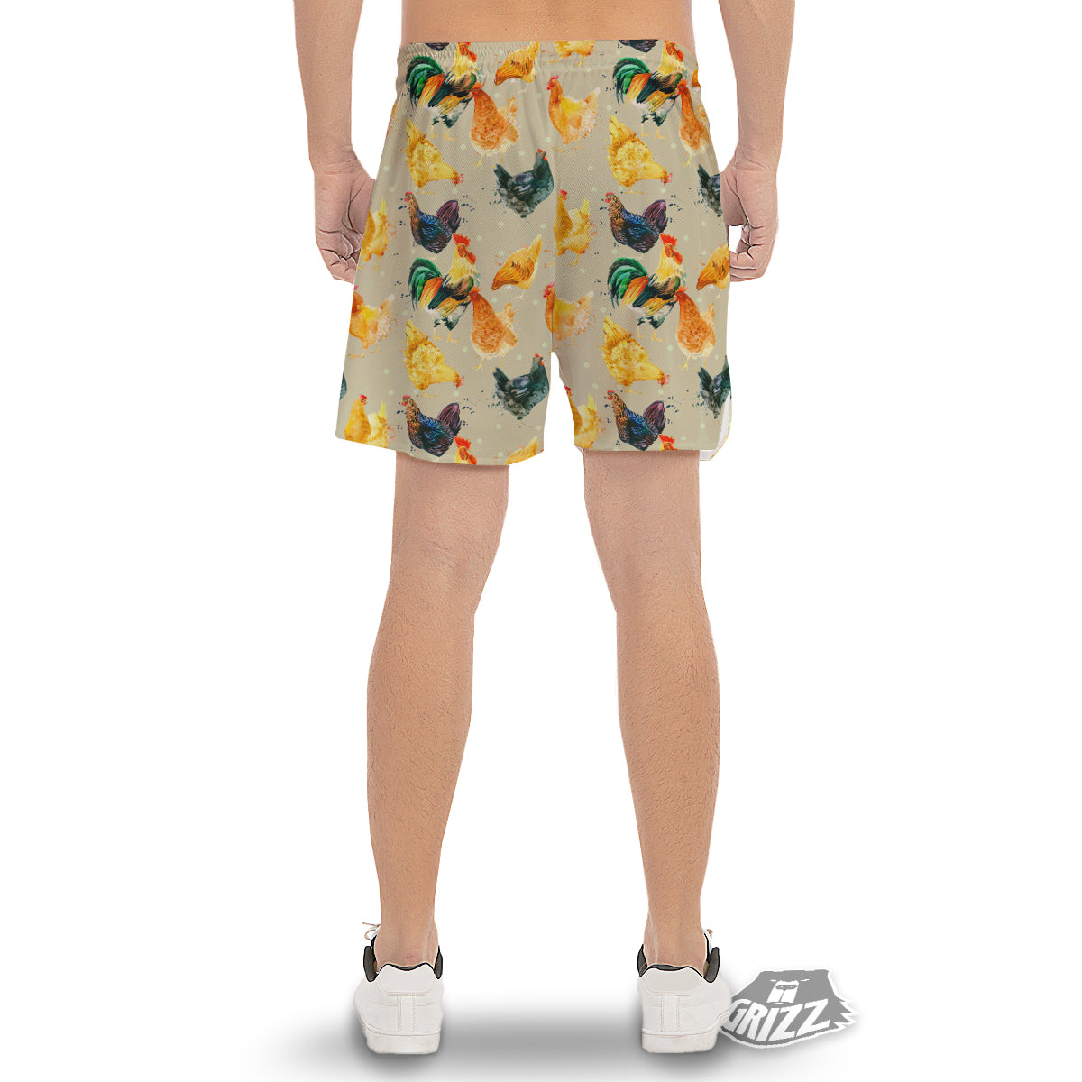 Rooster Watercolor Print Pattern Men's Gym Shorts-grizzshop