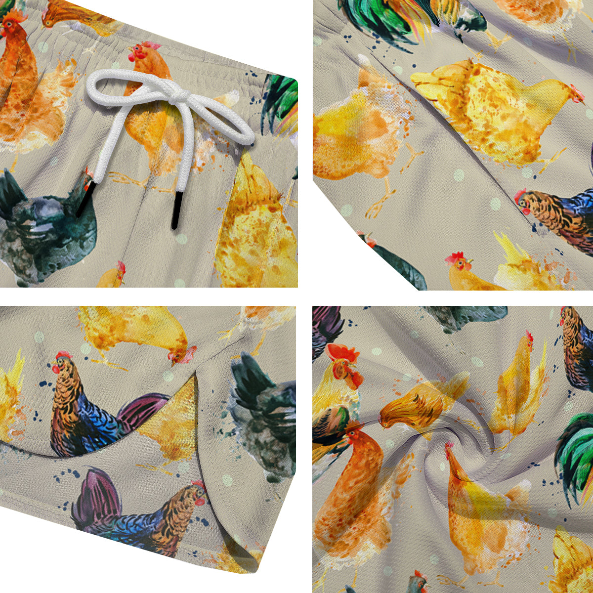 Rooster Watercolor Print Pattern Men's Running Shorts-grizzshop