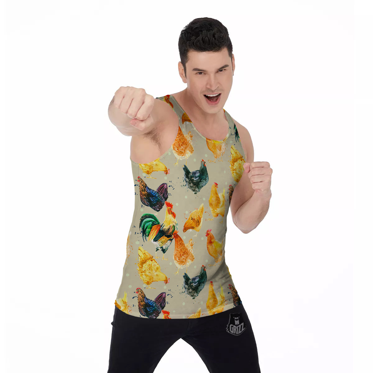 Rooster Watercolor Print Pattern Men's Tank Top-grizzshop