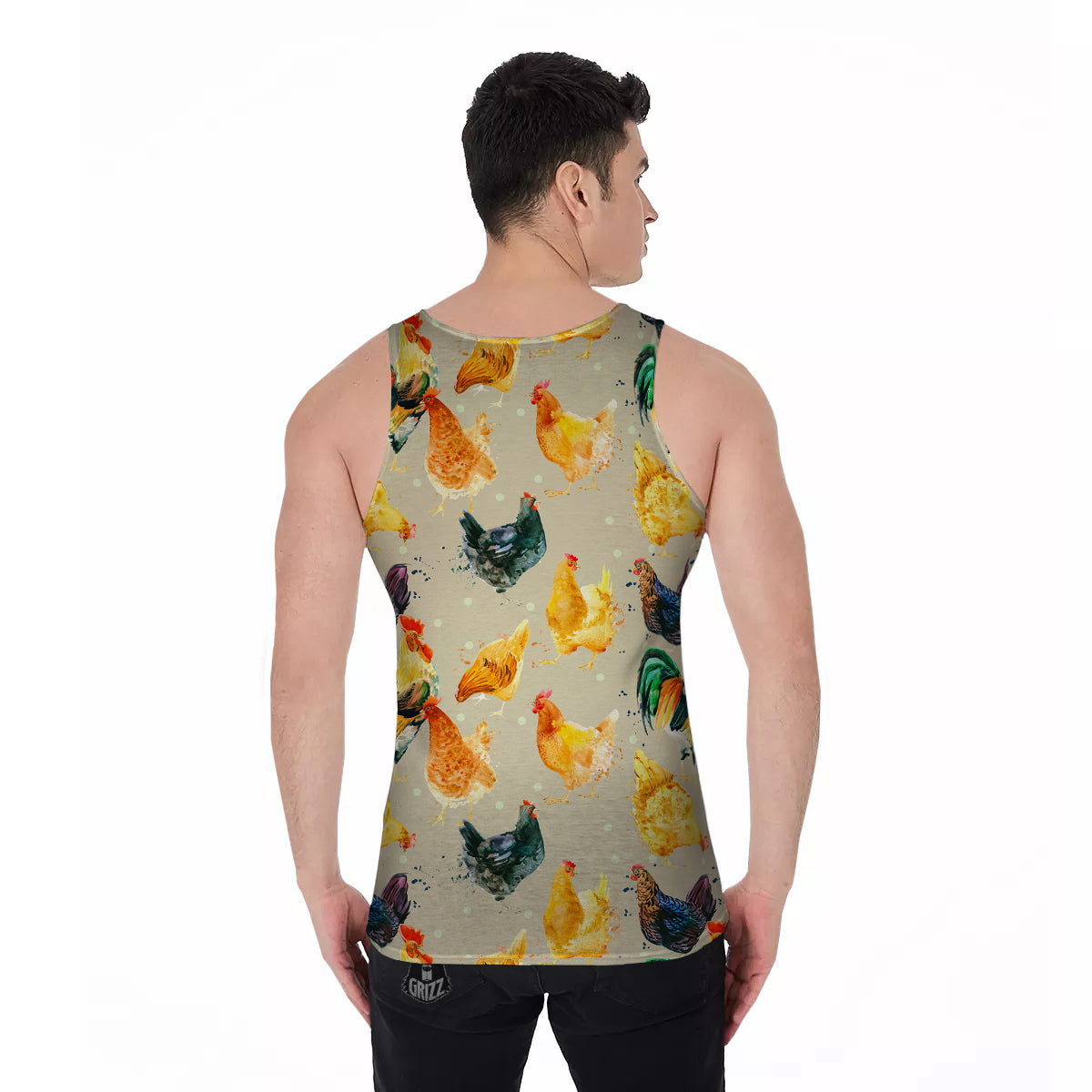 Rooster Watercolor Print Pattern Men's Tank Top-grizzshop