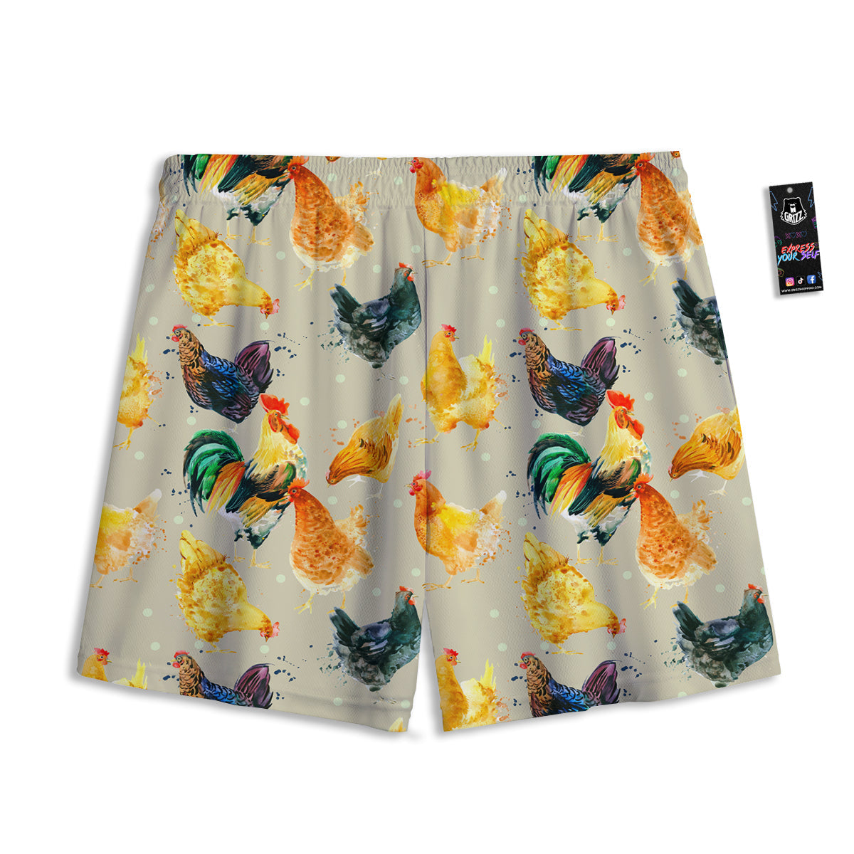 Rooster Watercolor Print Pattern Mesh Shorts