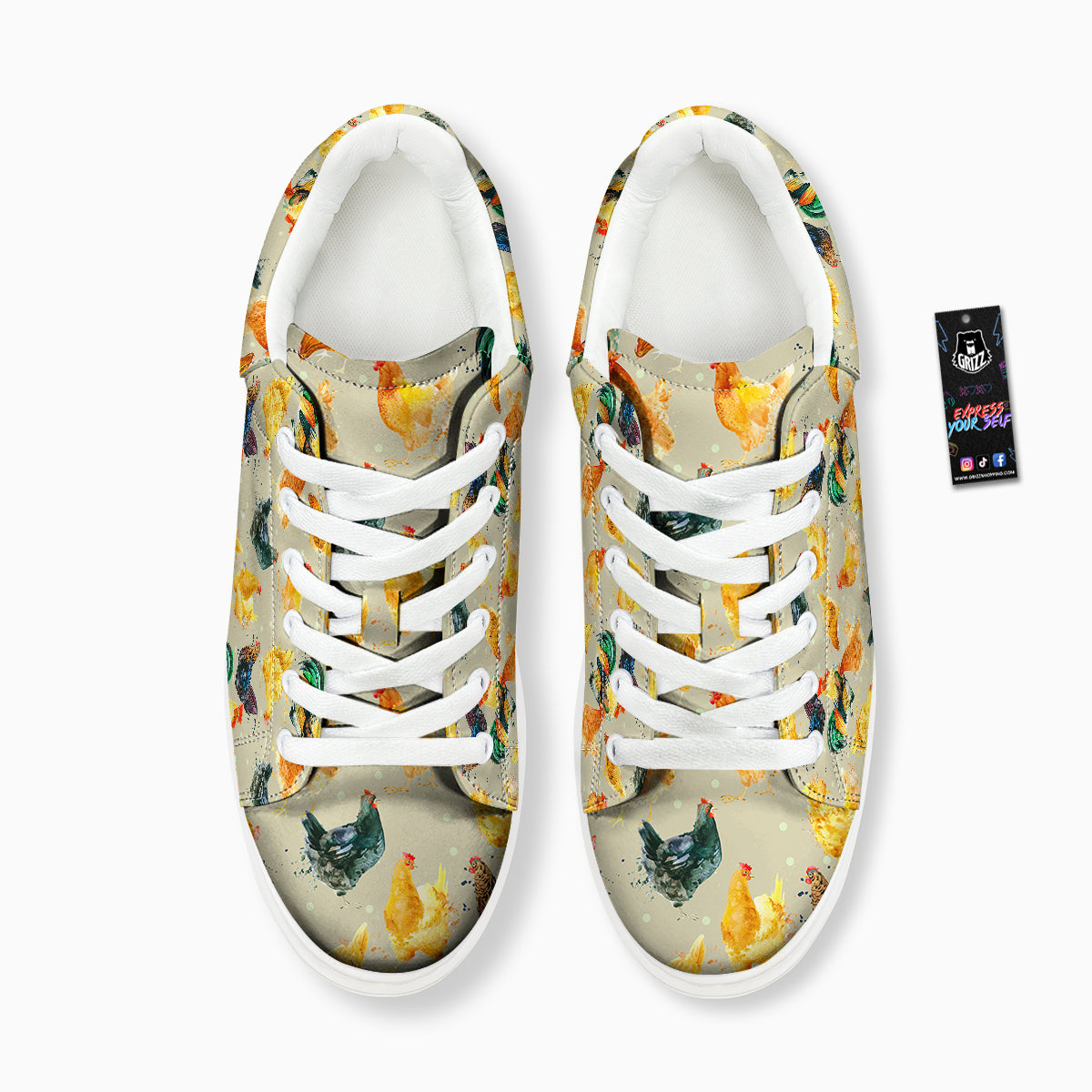 Rooster Watercolor Print Pattern Platform Shoes-grizzshop