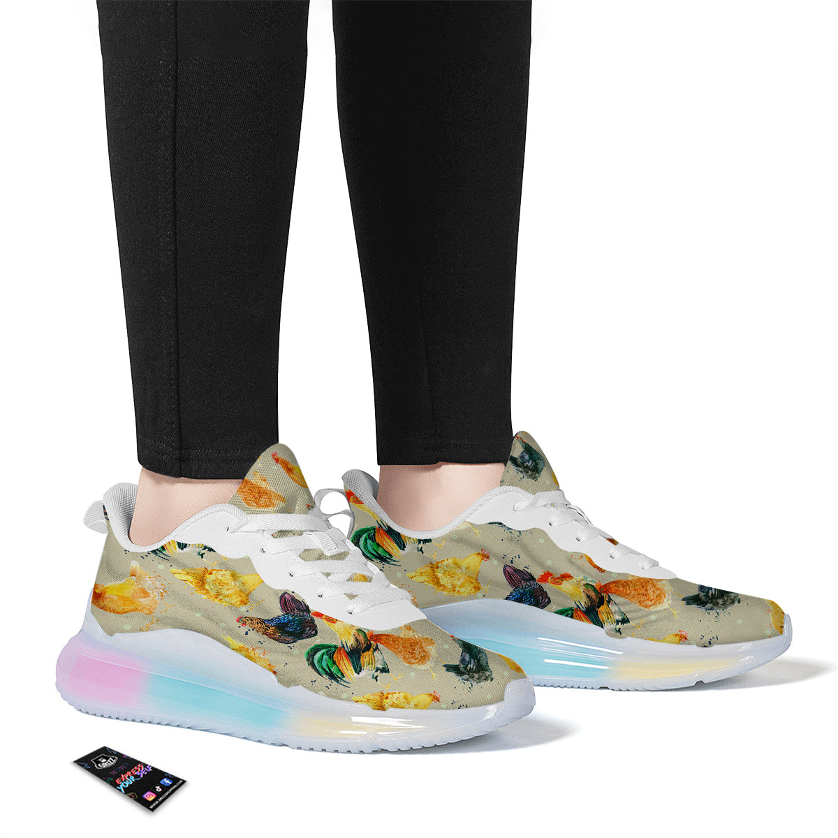 Rooster Watercolor Print Pattern Running Sneakers-grizzshop