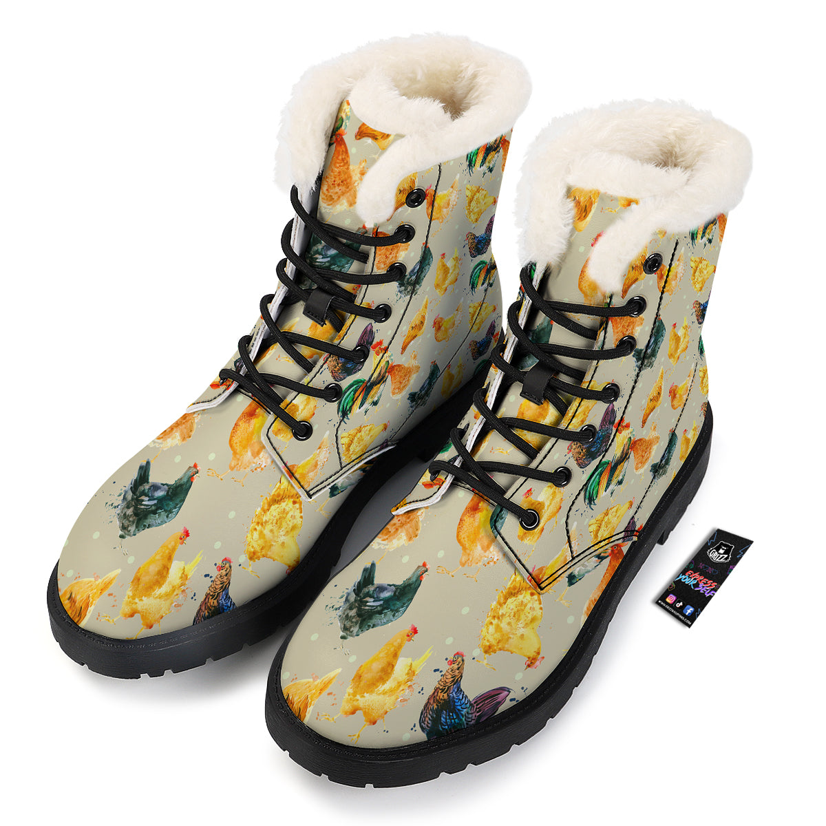 Rooster Watercolor Print Pattern Winter Boots-grizzshop