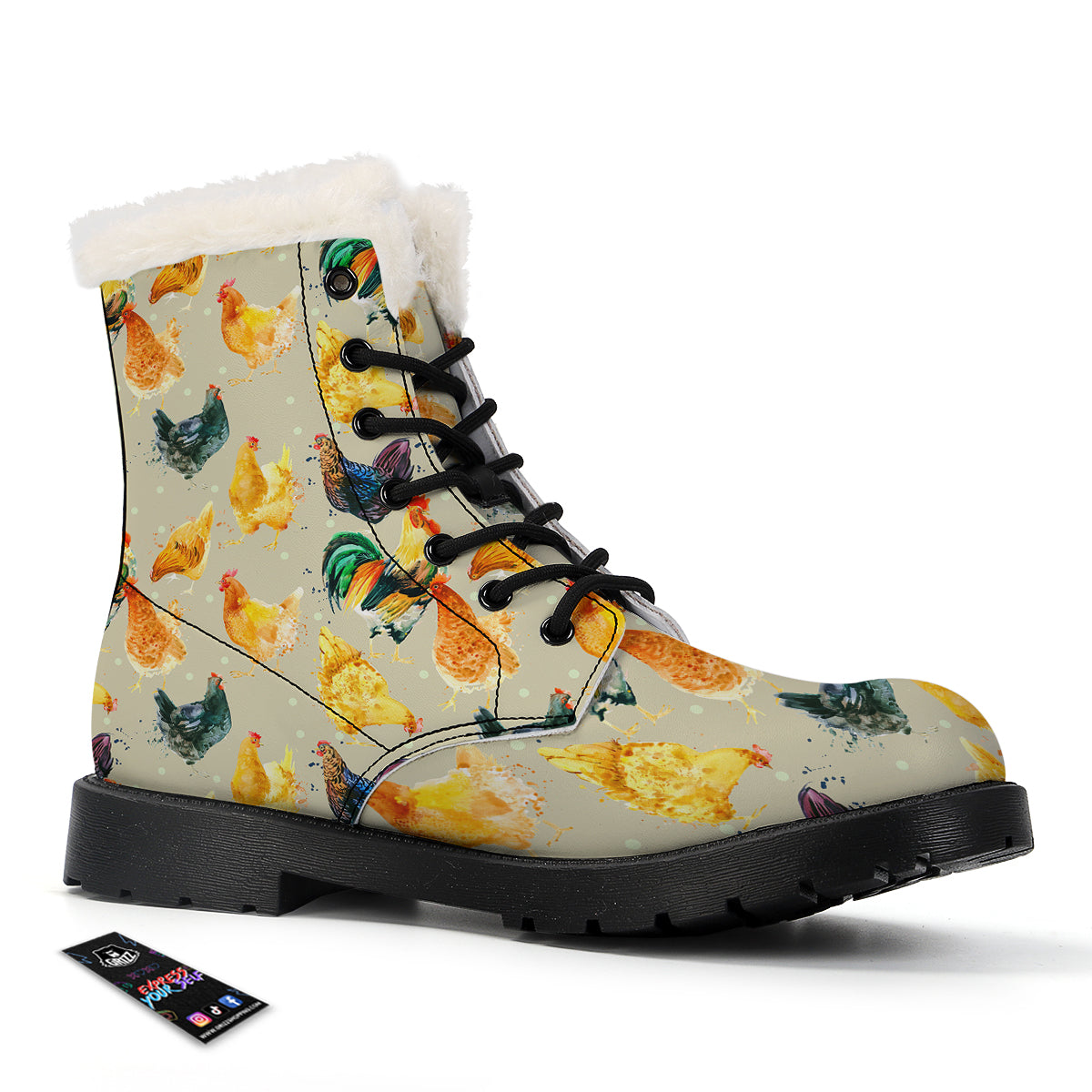 Rooster Watercolor Print Pattern Winter Boots-grizzshop
