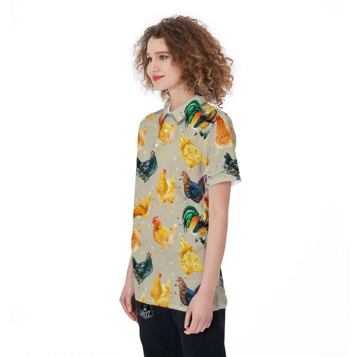 Rooster Watercolor Print Pattern Women's Golf Shirts-grizzshop