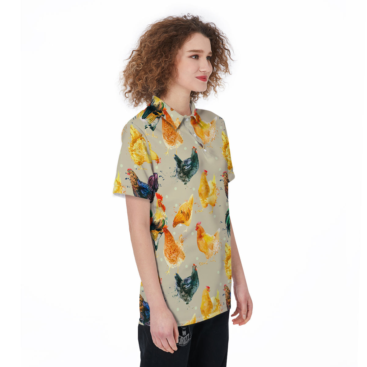 Rooster Watercolor Print Pattern Women's Golf Shirts-grizzshop