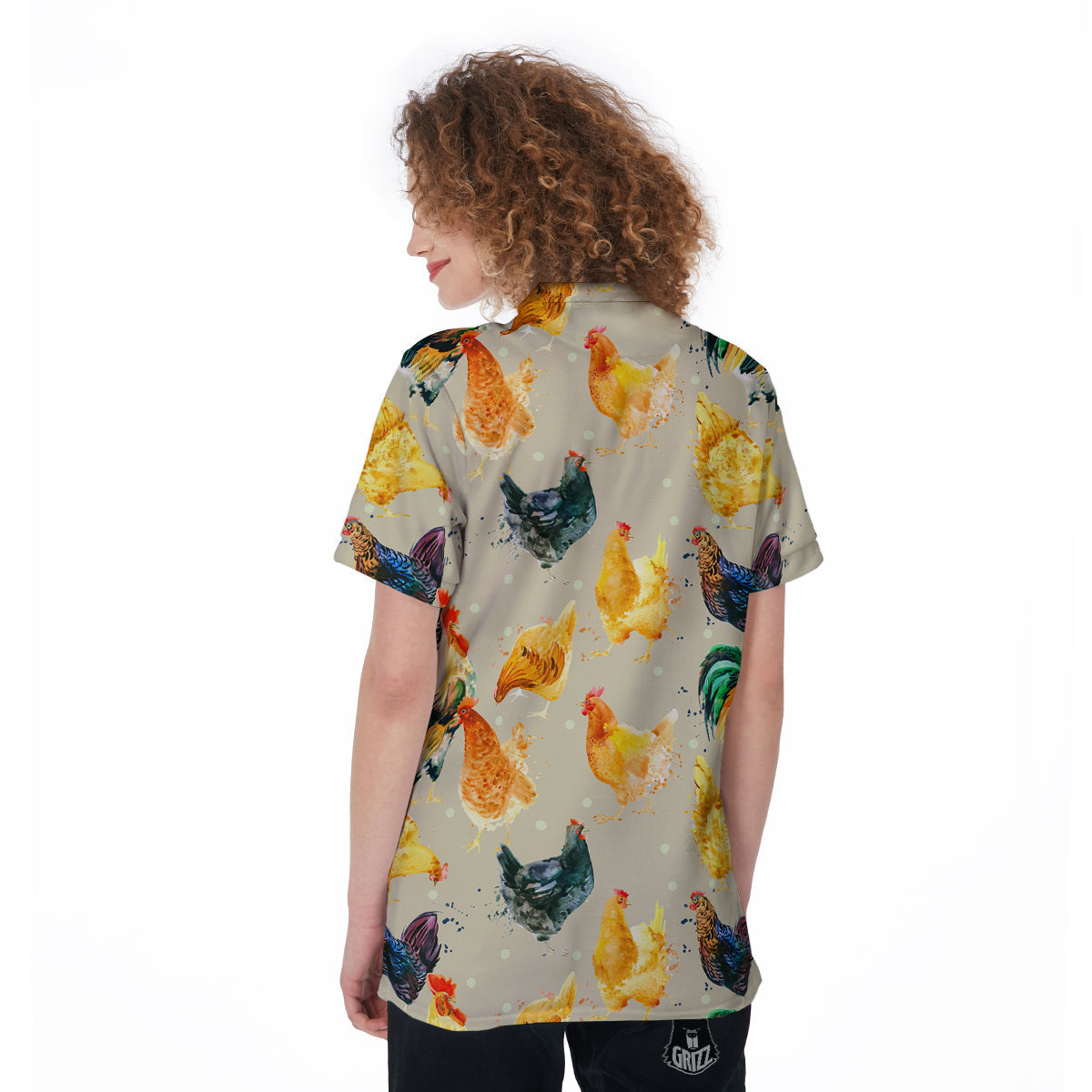 Rooster Watercolor Print Pattern Women's Golf Shirts-grizzshop