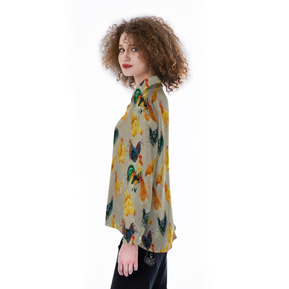 Rooster Watercolor Print Pattern Women's Long Sleeve Shirts-grizzshop