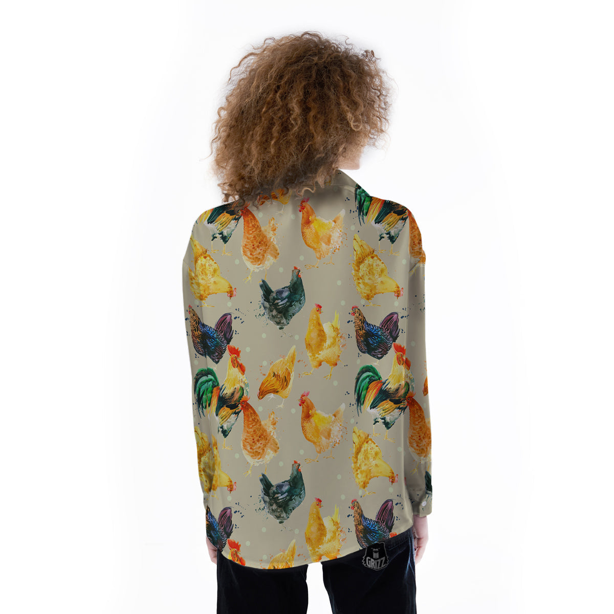 Rooster Watercolor Print Pattern Women's Long Sleeve Shirts-grizzshop