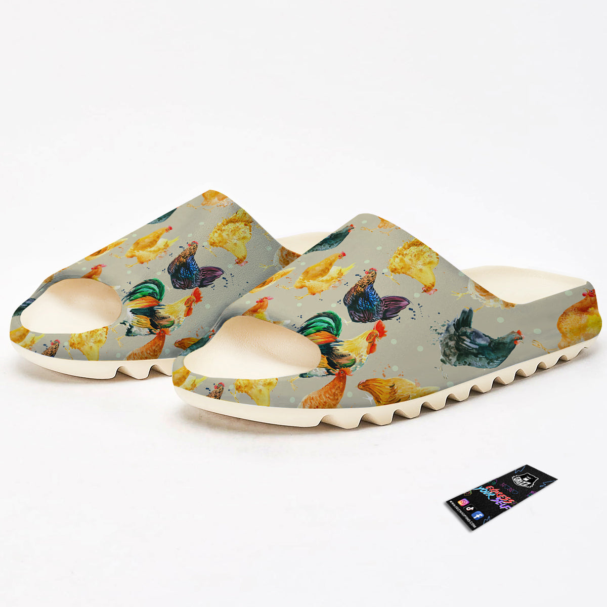 Rooster Watercolor Print Pattern Sandals-grizzshop