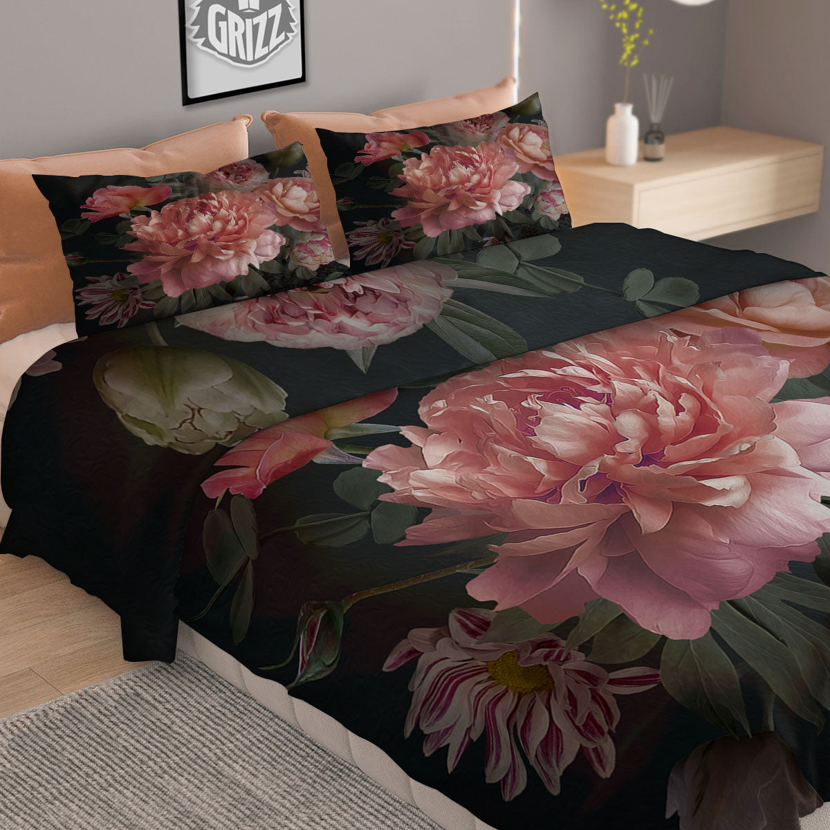 Rose And Peony Print Duvet Cover Bedding Set