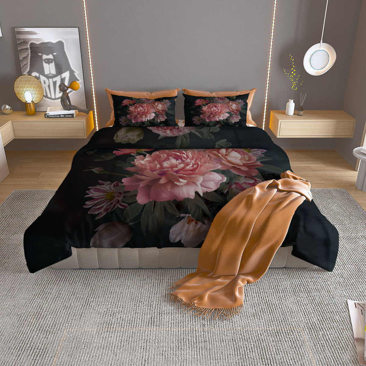 Rose And Peony Print Duvet Cover Bedding Set
