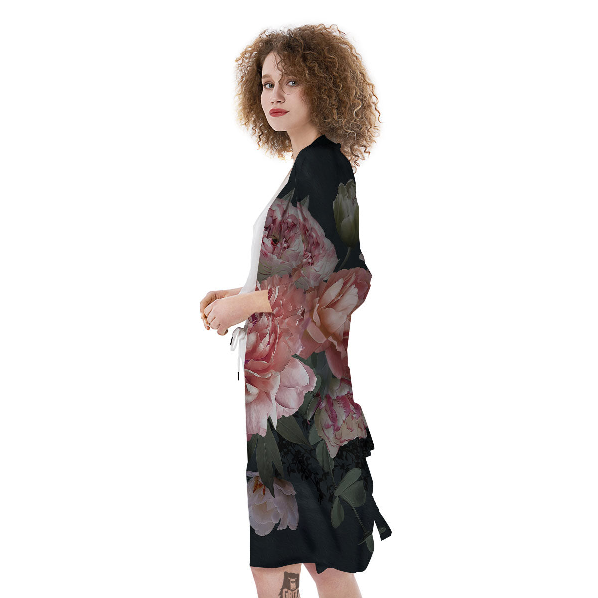 Rose And Peony Print Kimono-grizzshop