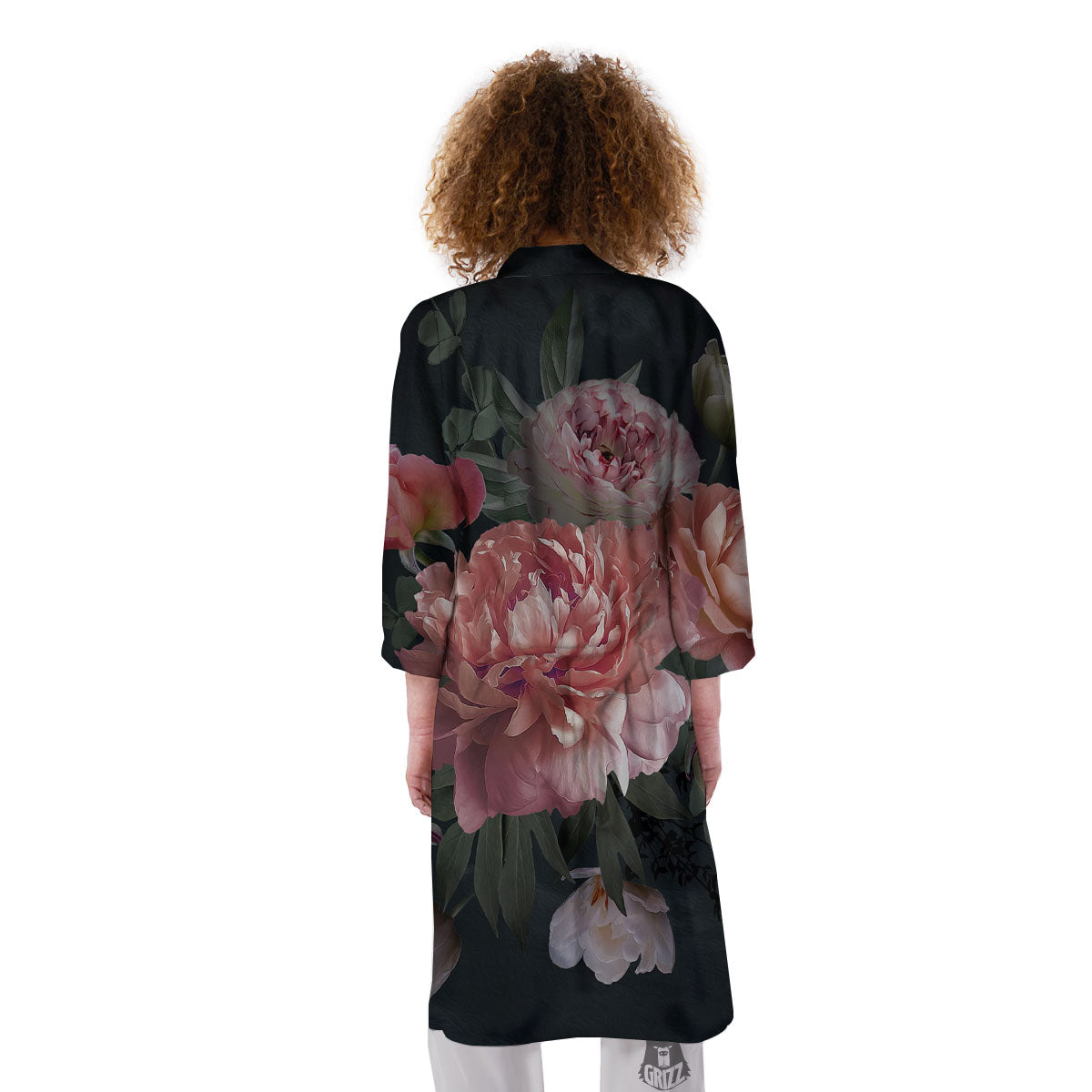 Rose And Peony Print Kimono-grizzshop