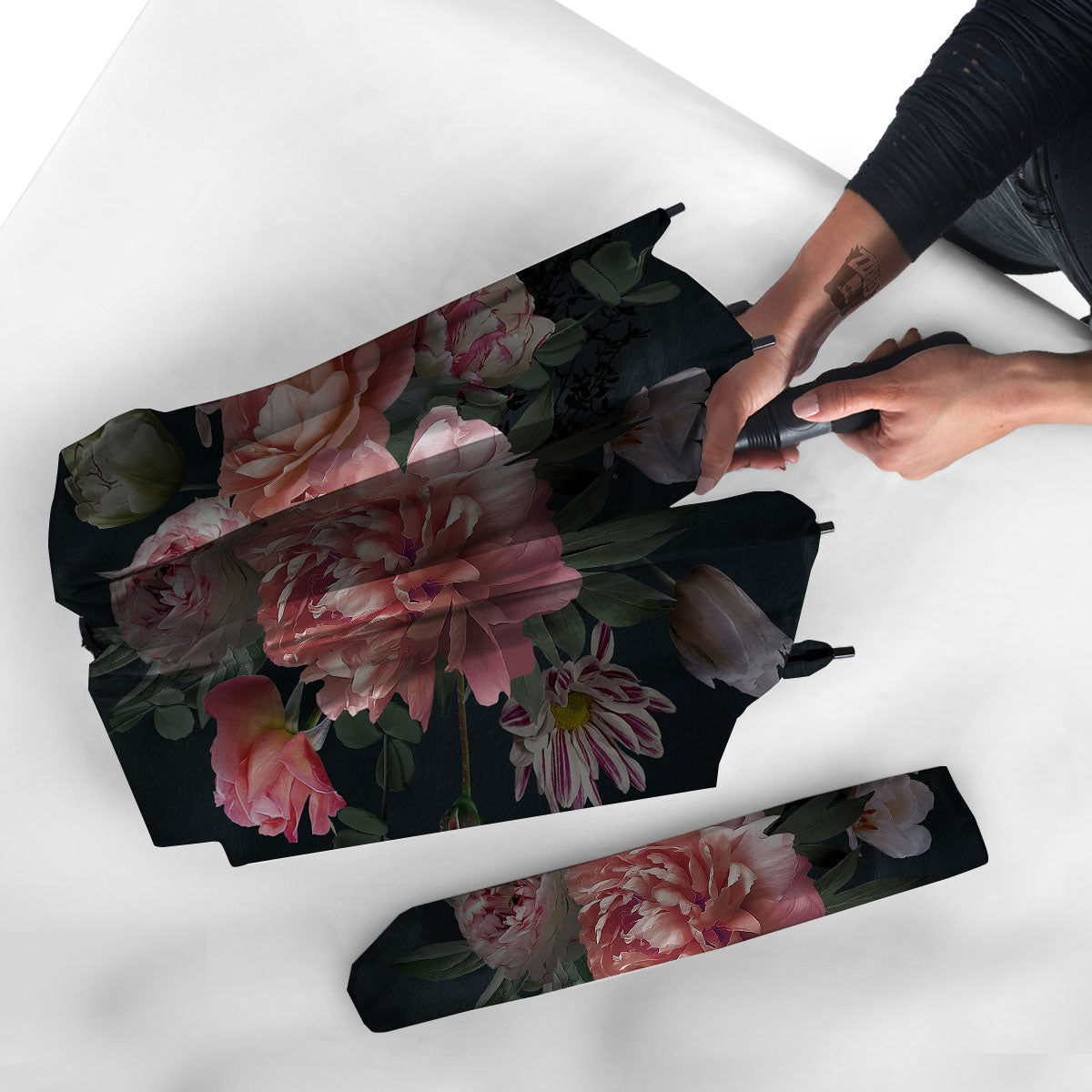 Rose And Peony Print Umbrella-grizzshop