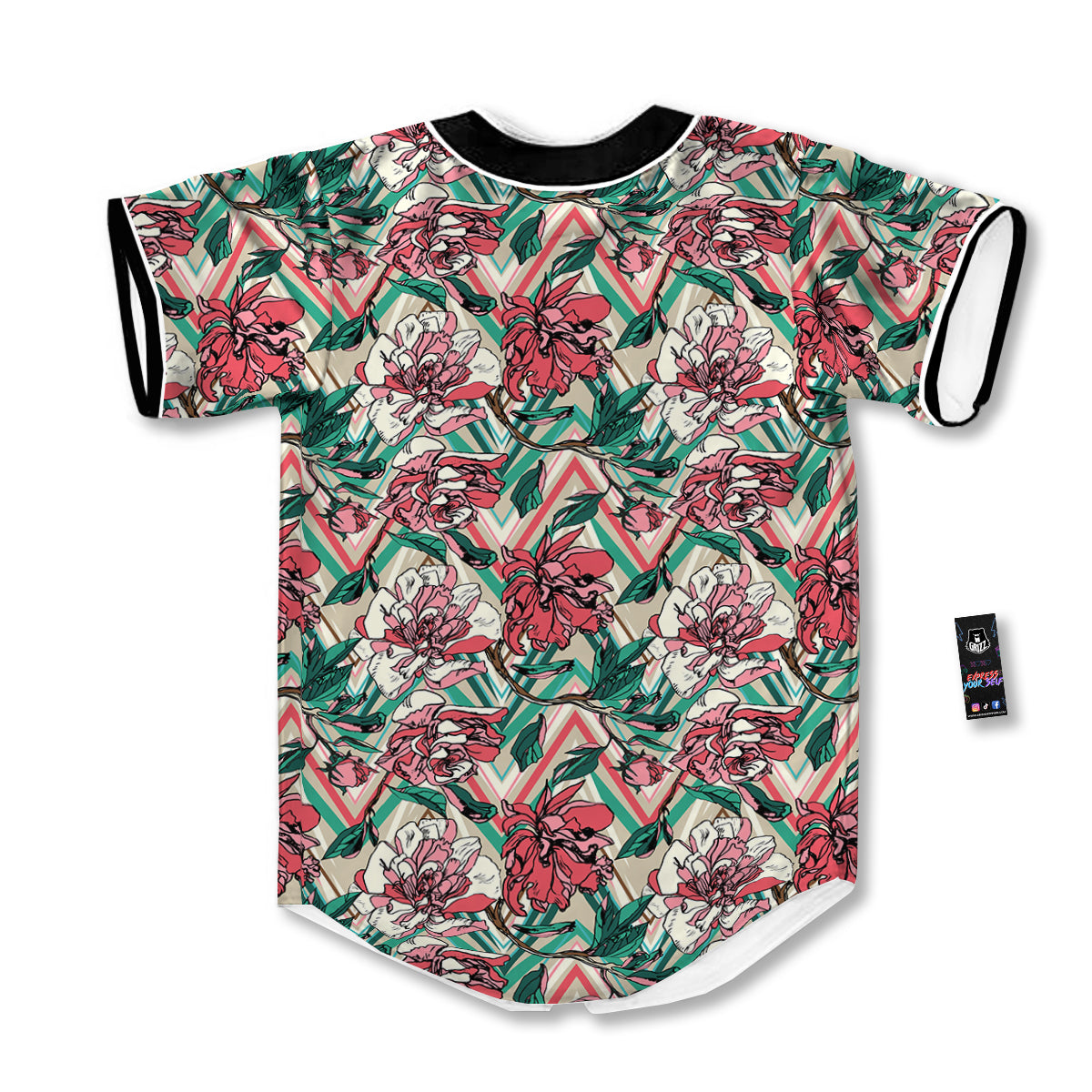 Rose And Zigzag Peony Print Pattern Baseball Jersey-grizzshop