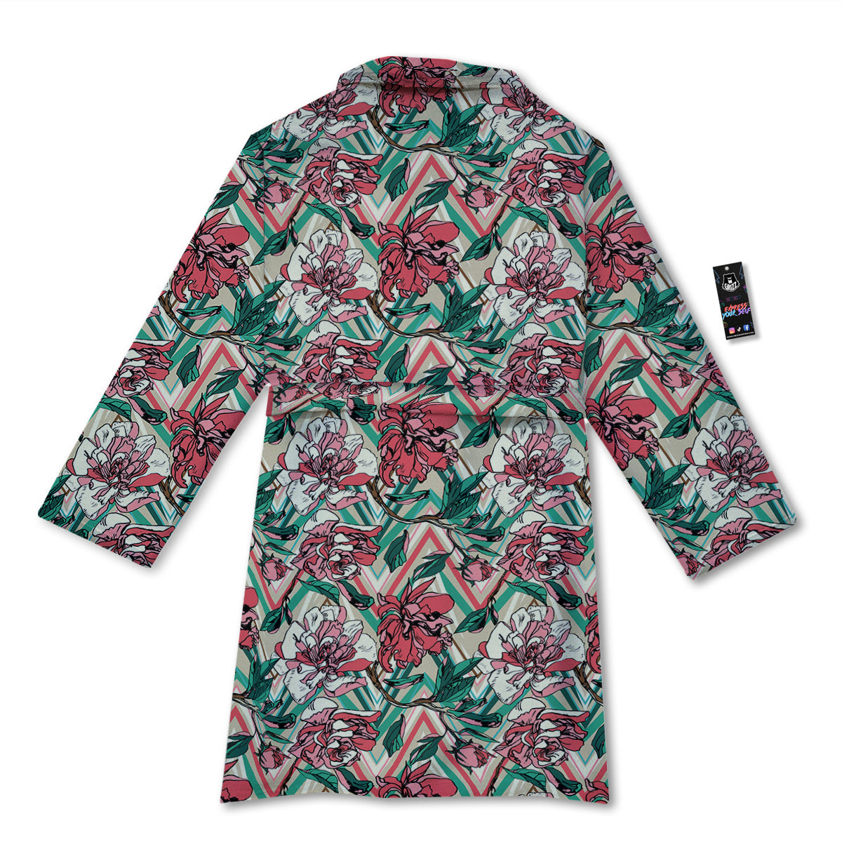 Rose And Zigzag Peony Print Pattern Bathrobe-grizzshop