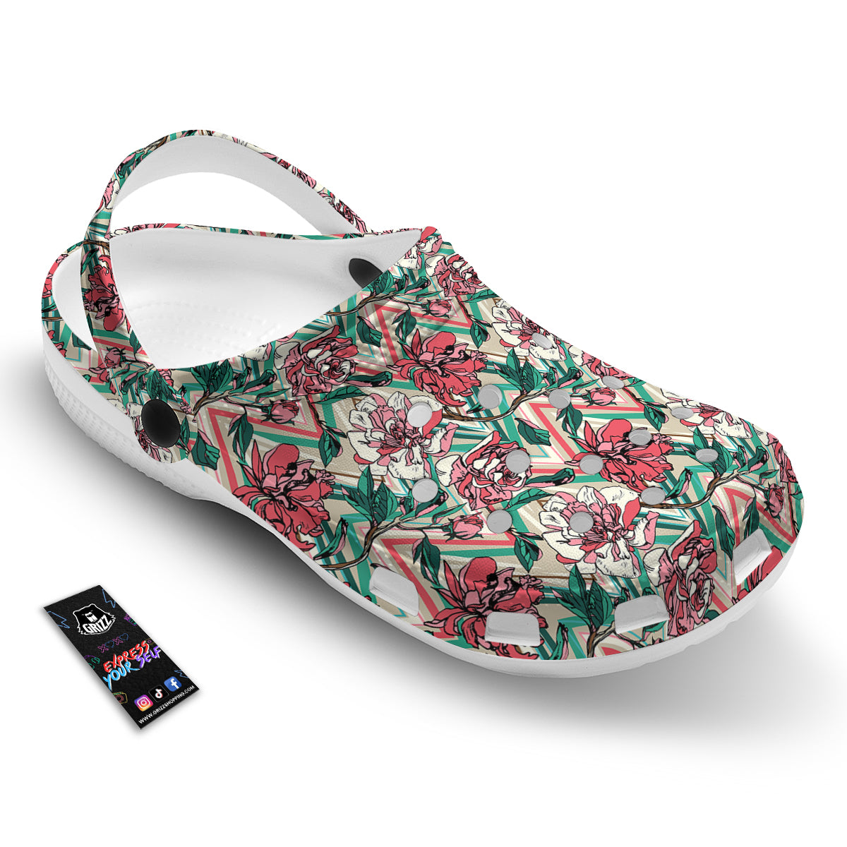 Rose And Zigzag Peony Print Pattern Clog-grizzshop