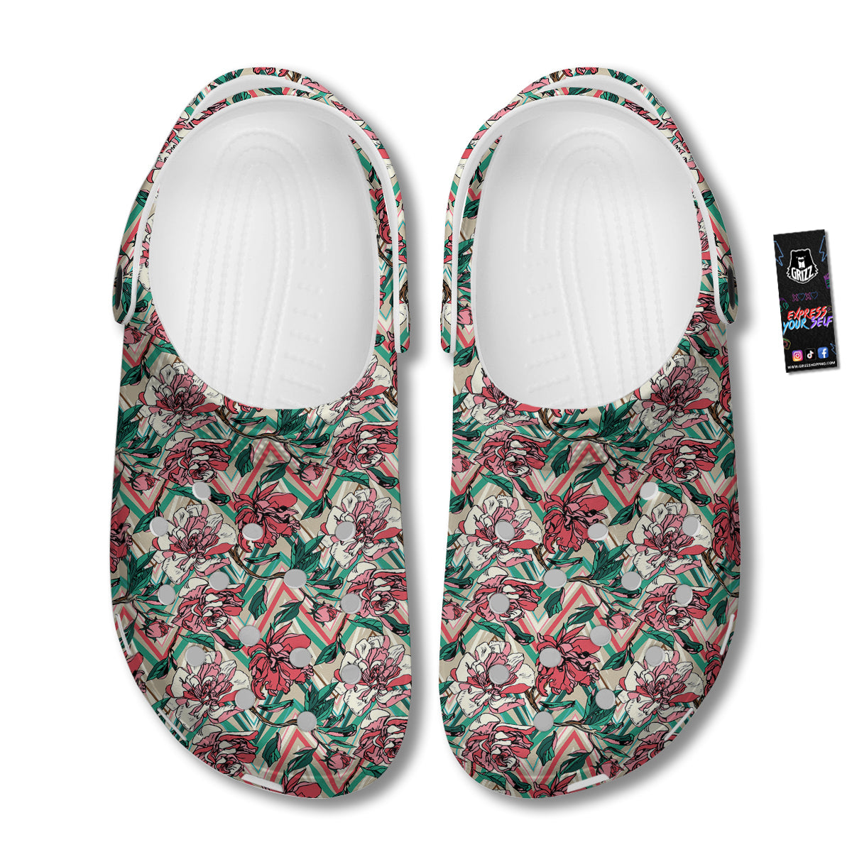 Rose And Zigzag Peony Print Pattern Clog-grizzshop