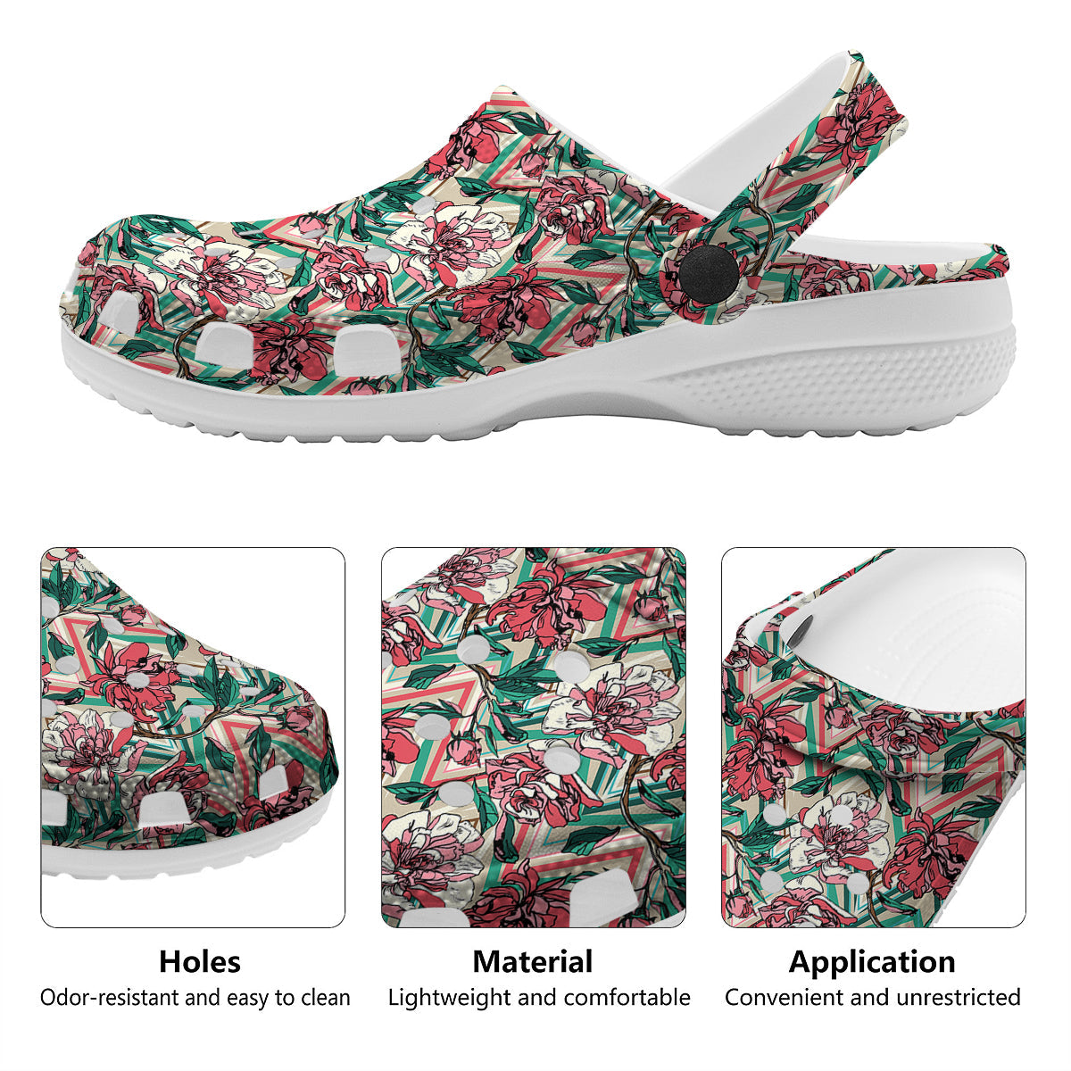 Rose And Zigzag Peony Print Pattern Clog-grizzshop
