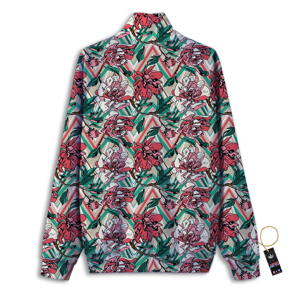 Rose And Zigzag Peony Print Pattern Track Jacket-grizzshop