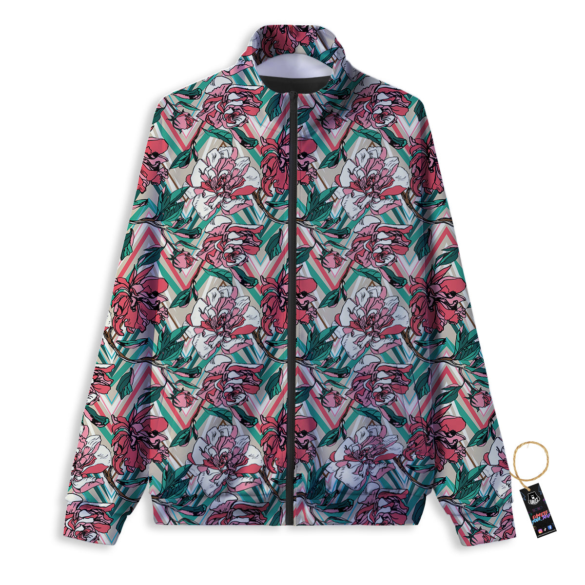 Rose And Zigzag Peony Print Pattern Track Jacket-grizzshop
