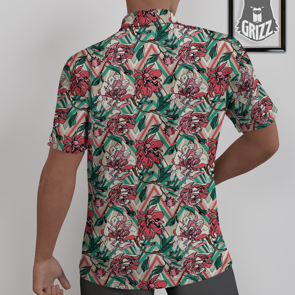 Rose And Zigzag Peony Print Pattern Untucked Shirts-grizzshop