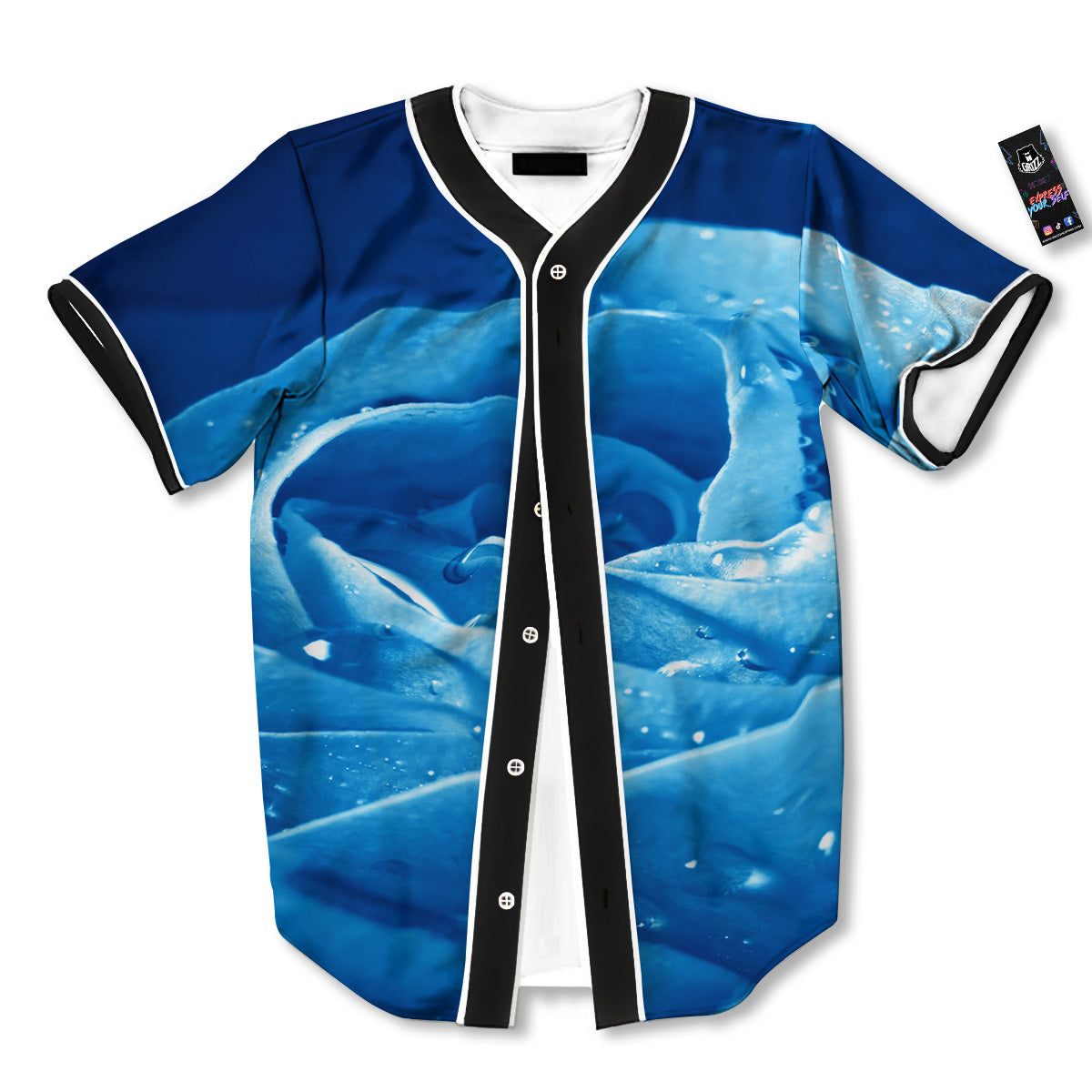 Rose Blue Print Baseball Jersey-grizzshop
