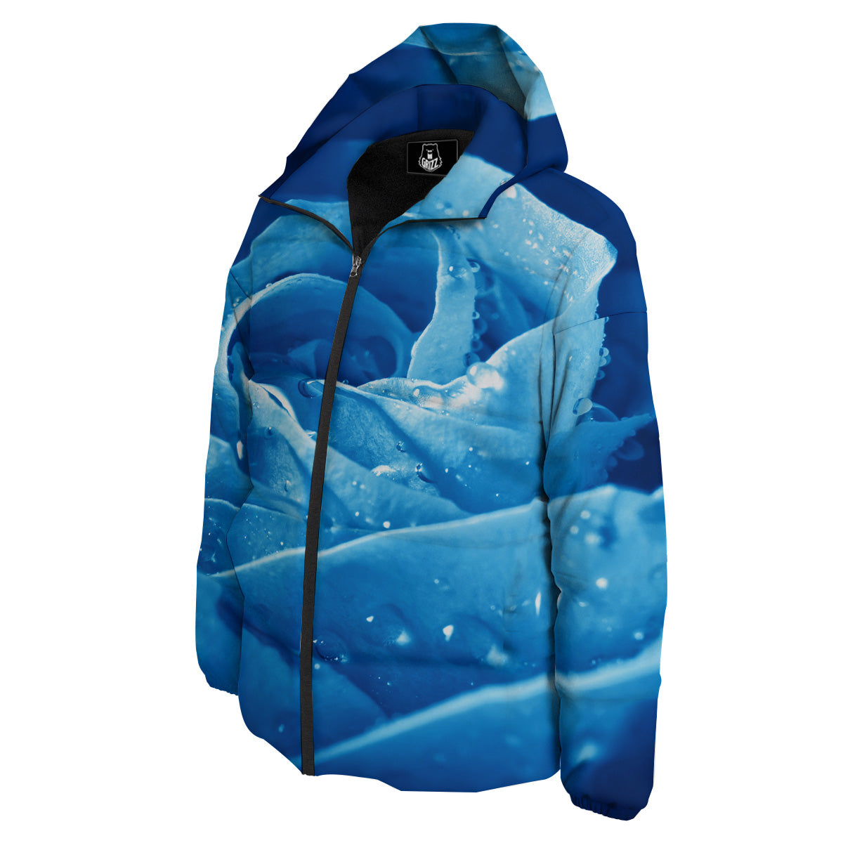 Rose Blue Print Down Jacket-grizzshop