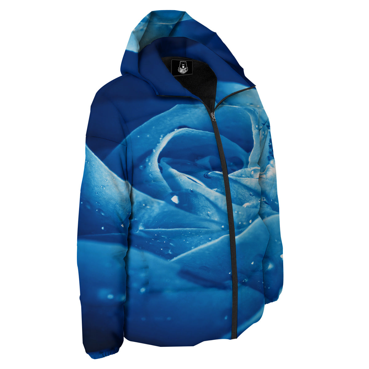 Rose Blue Print Down Jacket-grizzshop