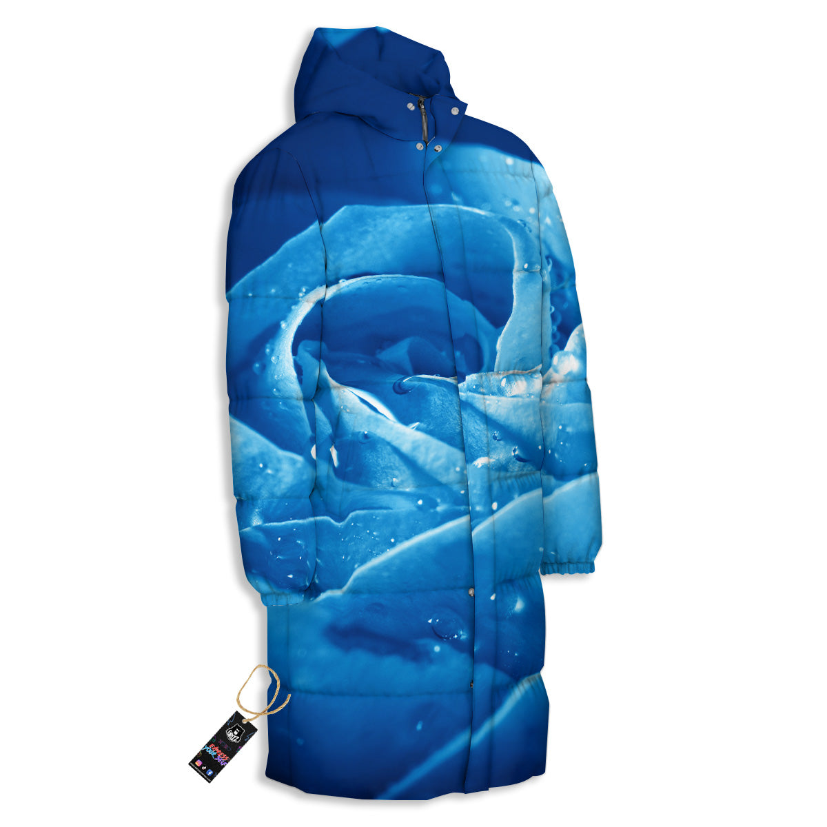 Rose Blue Print Long Down Jacket-grizzshop