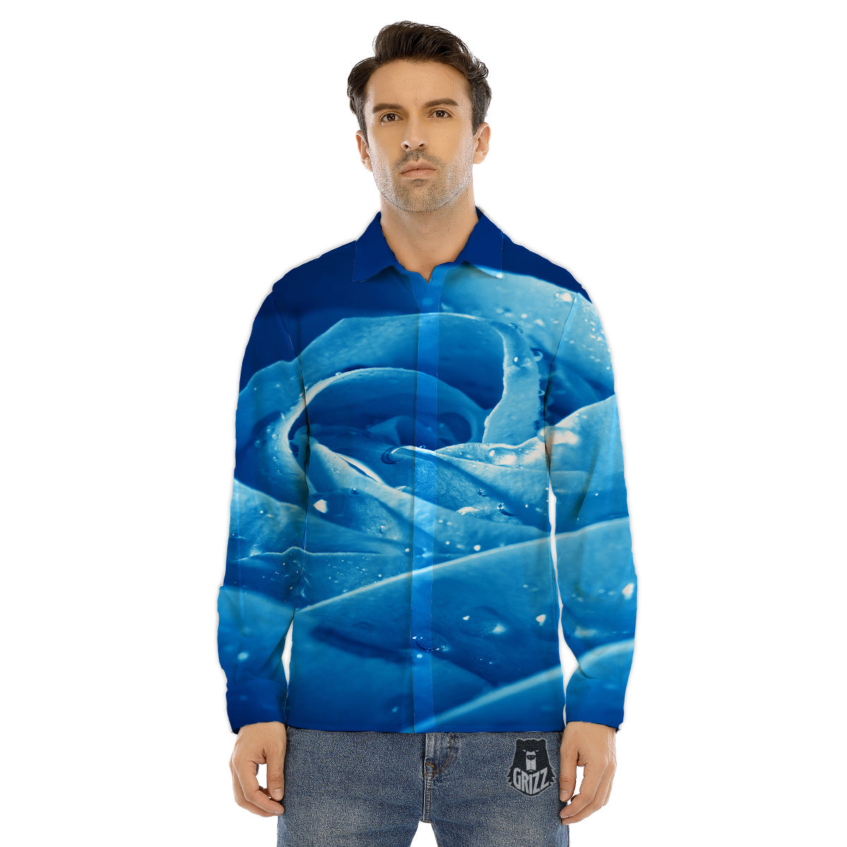 Rose Blue Print Men's Dress Shirts-grizzshop
