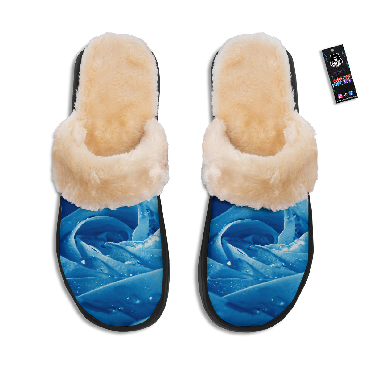 Rose Blue Print Slippers-grizzshop