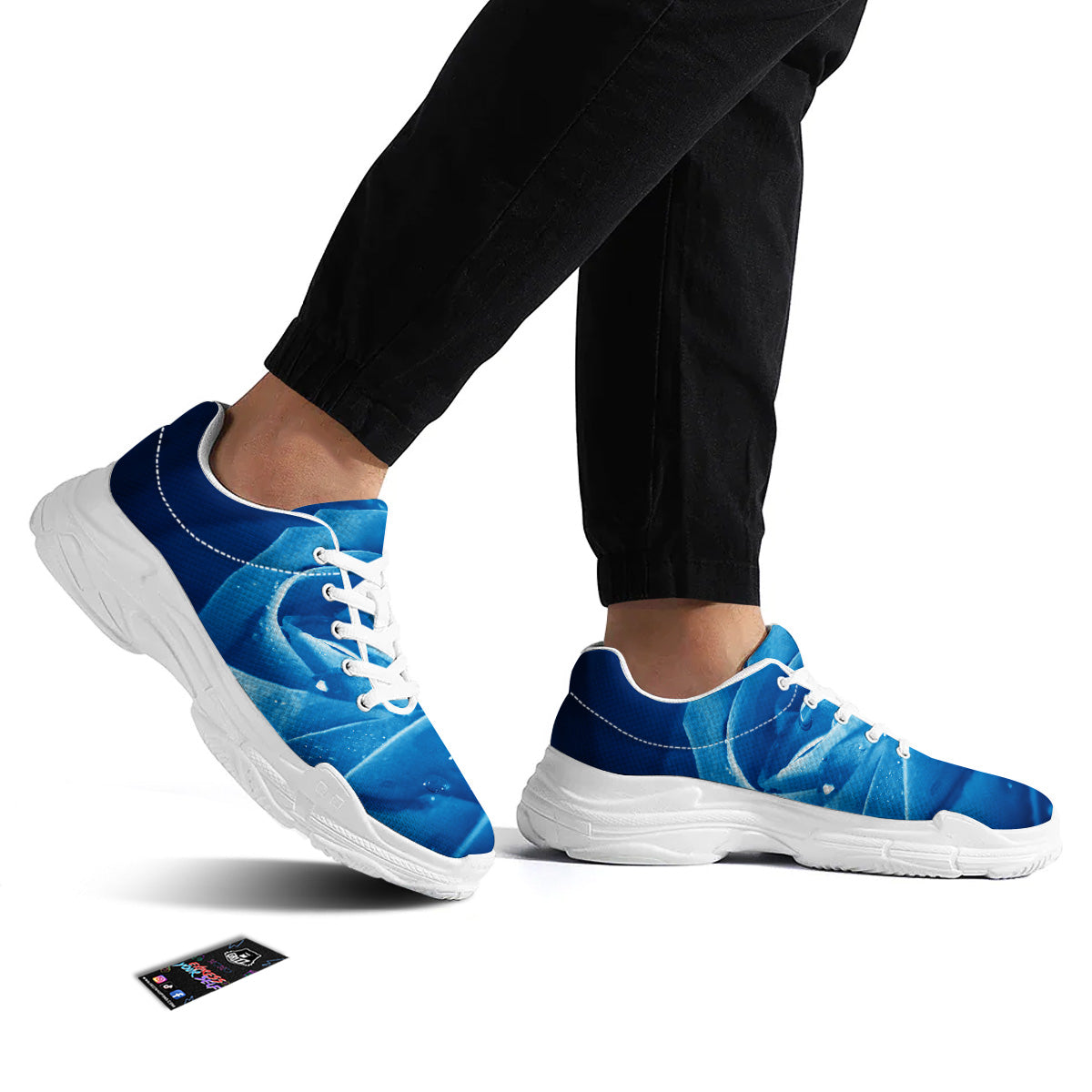 Rose Blue Print White Chunky Shoes-grizzshop