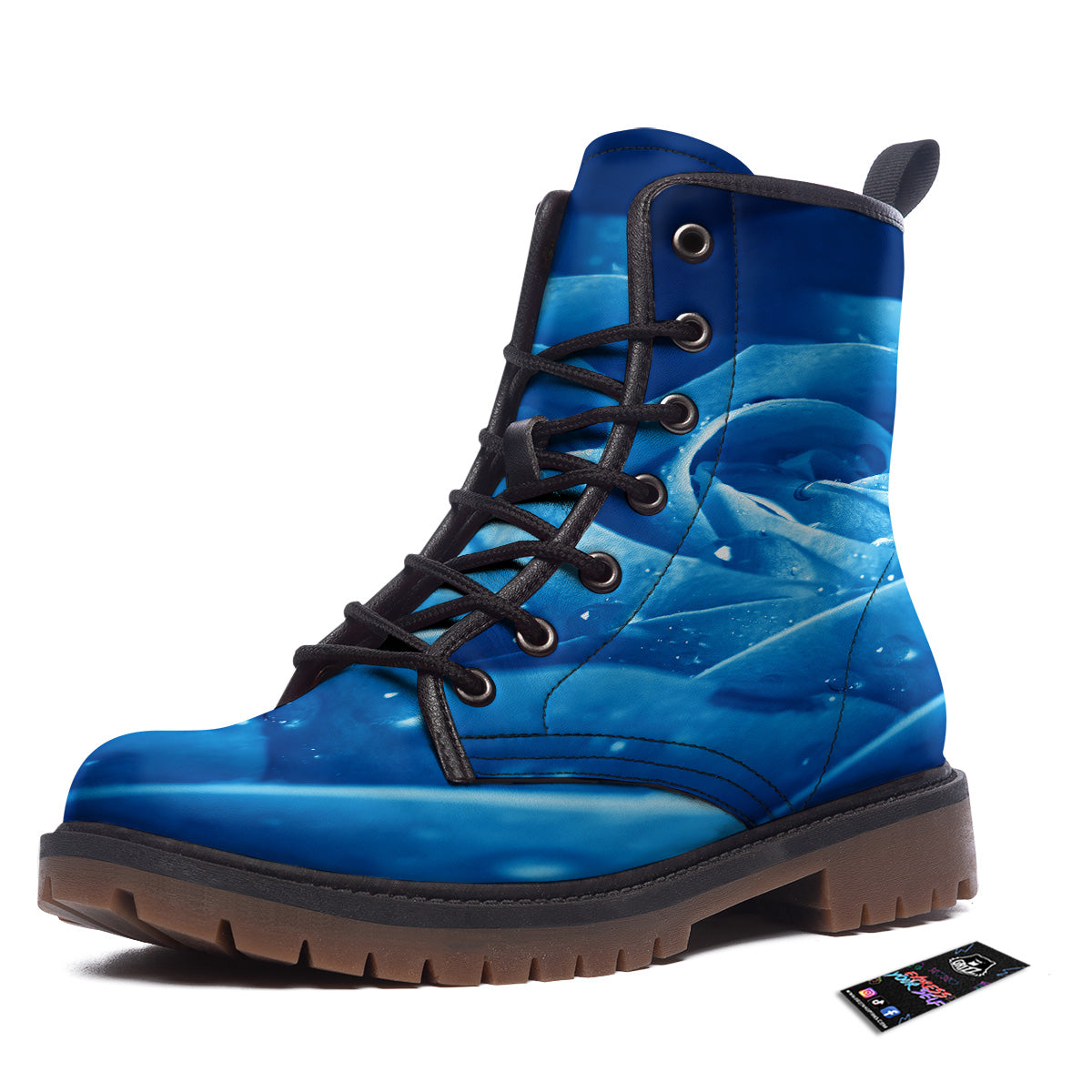 Rose Blue Print Work Boots-grizzshop