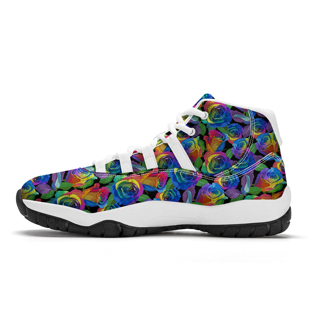 Rose Colorful Rainbow Pattern Print White Bball Shoes-grizzshop