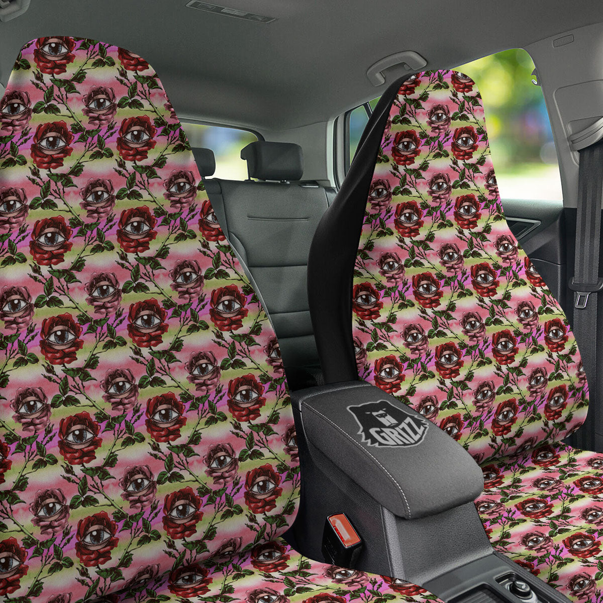 Rose Eyeball Print Pattern Car Seat Covers-grizzshop