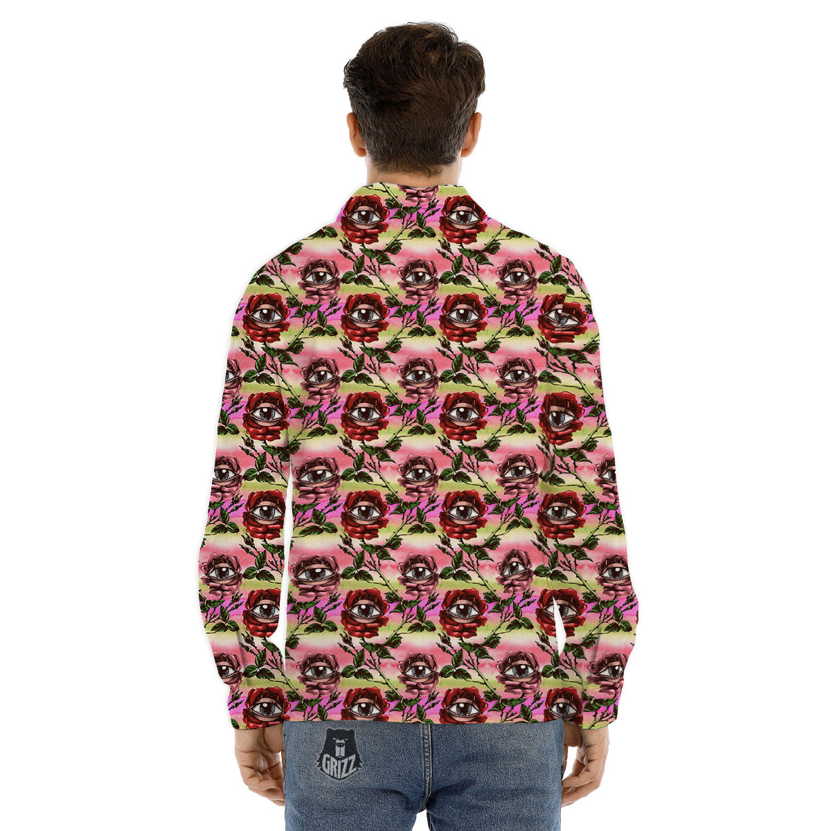 Rose Eyeball Print Pattern Men's Dress Shirts-grizzshop