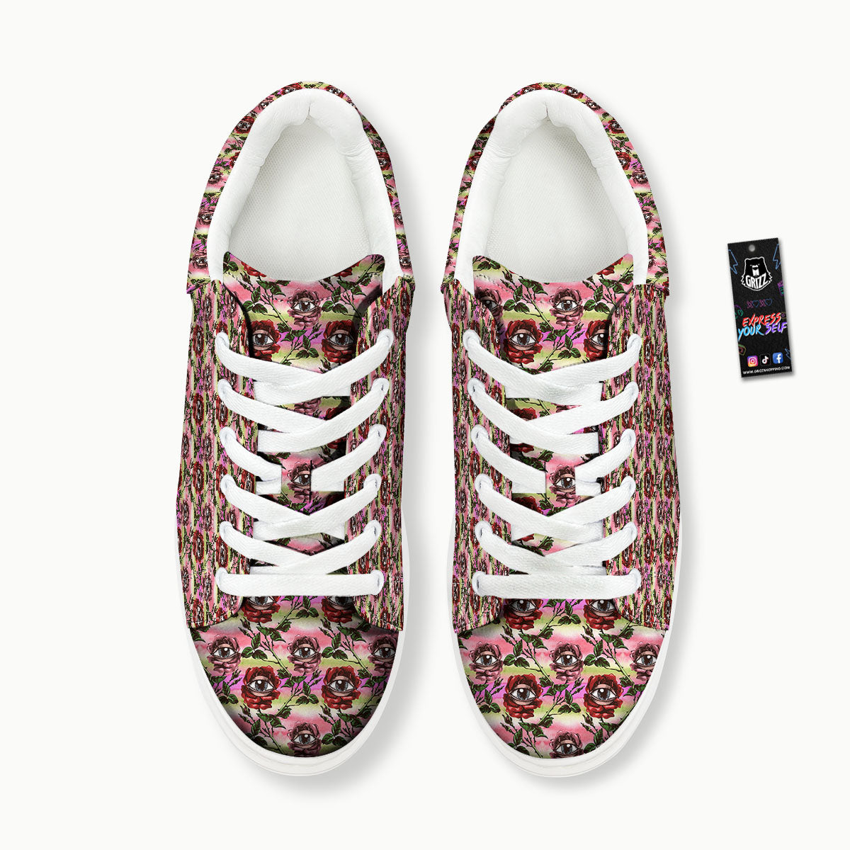 Rose Eyeball Print Pattern Platform Shoes-grizzshop