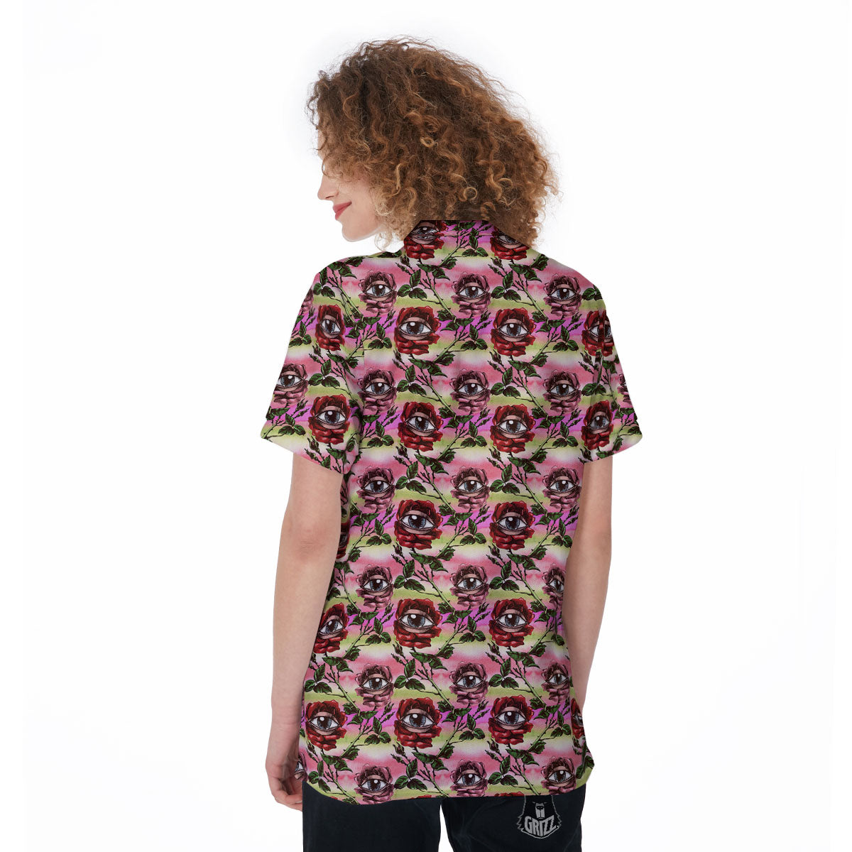 Rose Eyeball Print Pattern Women's Golf Shirts-grizzshop
