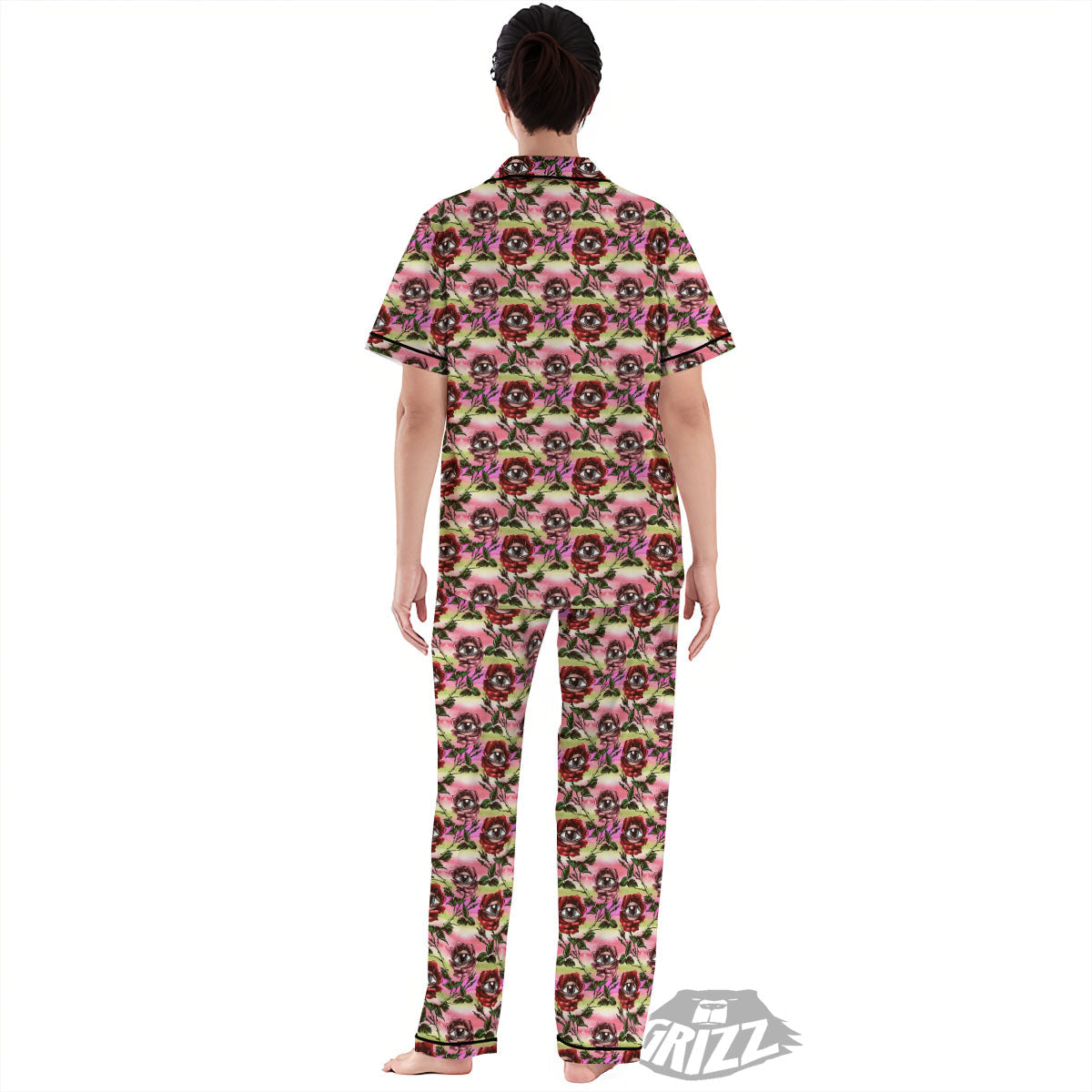 Rose Eyeball Print Pattern Women's Pajamas Set-grizzshop